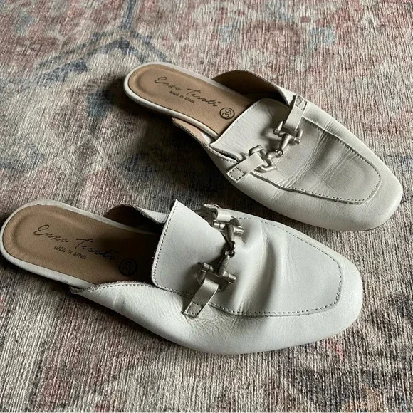 Ivory Leather Mule Loafer Slides Enzo Testoni Size 8 39 Quiet Luxury Preppy - Picture 3 of 13